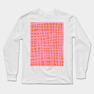 Retro grid pattern - orange and pink Long Sleeve T-Shirt